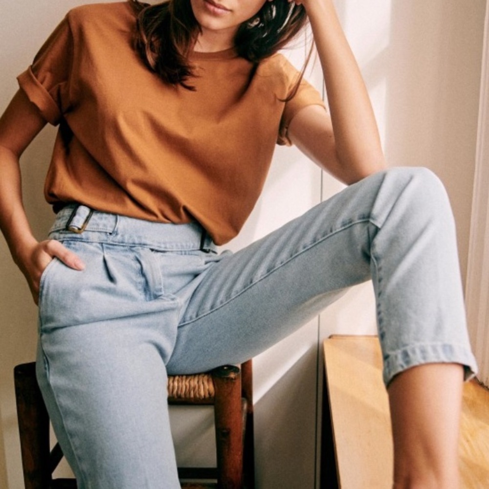 Sezane Franck Denim Belted Trousers 38 US 6 / 27-28